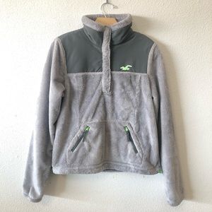 HOLLISTER GREY/NEON GREEN FUR SWEATER/COAT